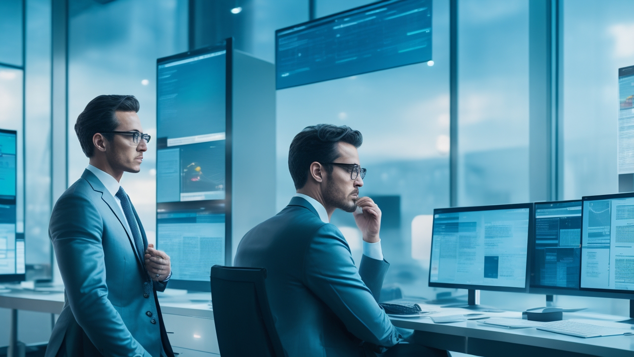 A cinematic editorial scene showing a thoughtful entrepreneur analyzing two large digital screens side by side, one filled with dynamic keyword clouds and the other displaying structured subject taxonomy charts, set in a modern tech workspace with soft natural lighting and subtle futuristic touches.