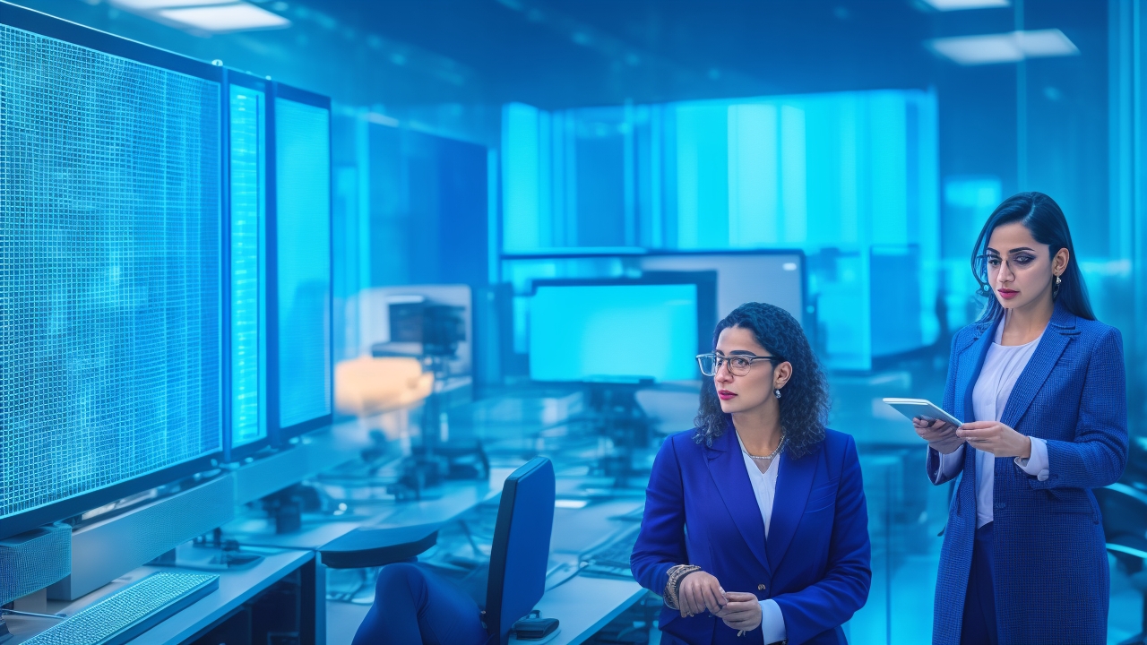 A cinematic editorial photograph of diverse Middle Eastern and Turkish data scientists collaborating intensely in a high-tech, modern data center filled with glowing servers and digital holograms mapping AI data networks across the MENA region, symbolizing cross-border innovation and advanced AI annotation partnerships.