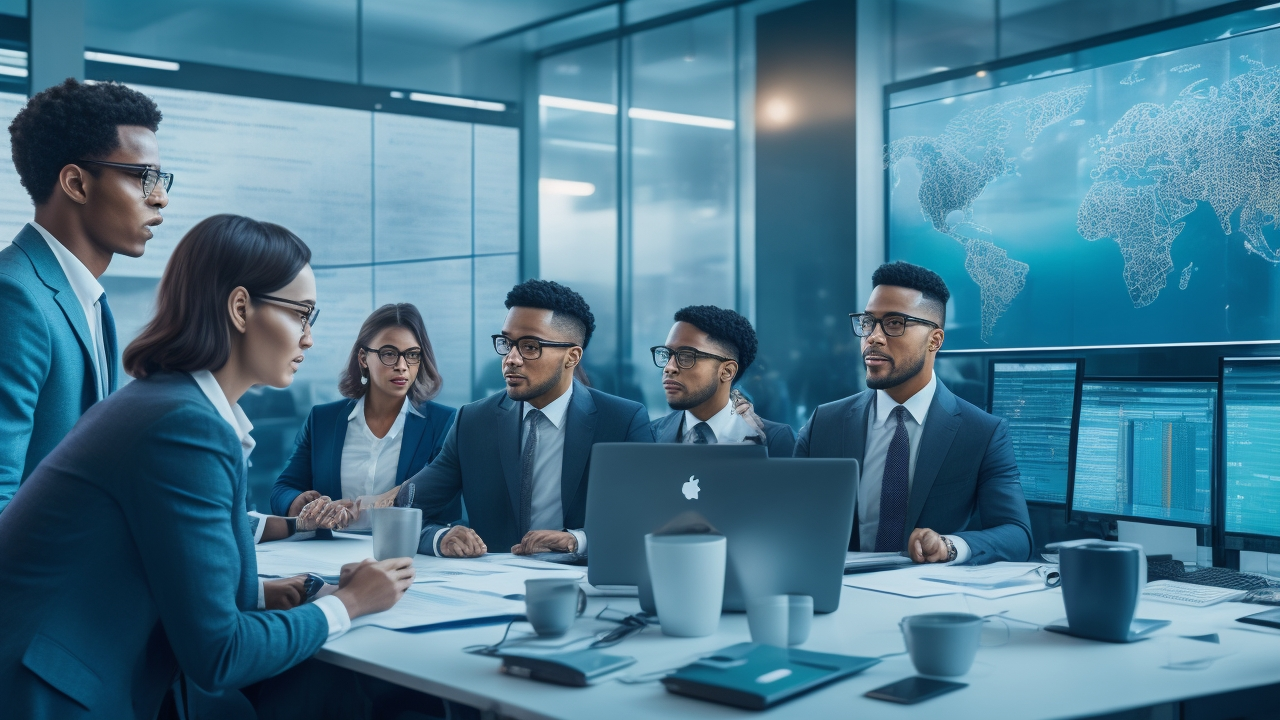 A cinematic editorial photo of diverse professionals collaborating over transparent digital interfaces and data visualizations in a modern office, symbolizing trust, transparency, and reliable AI partnerships driving enterprise success.