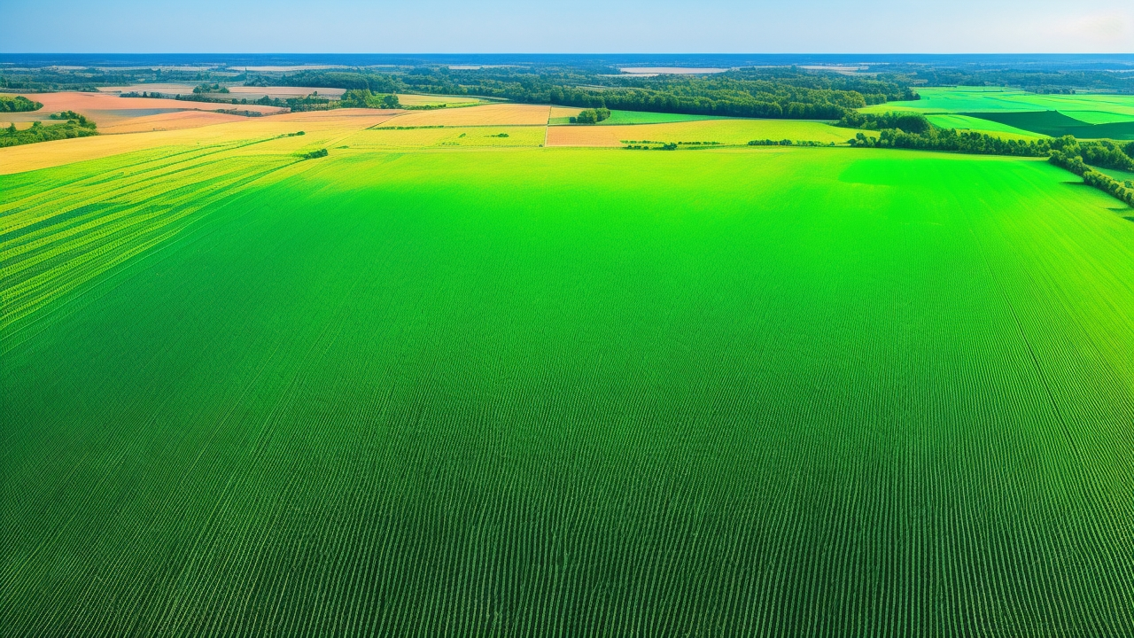A dynamic aerial view of a vast, lush agricultural landscape with fields precisely outlined by digital overlays, accompanied by a sleek drone hovering above capturing high-resolution imagery under warm, natural sunlight, symbolizing advanced AI-driven precision farming and crop monitoring innovation.