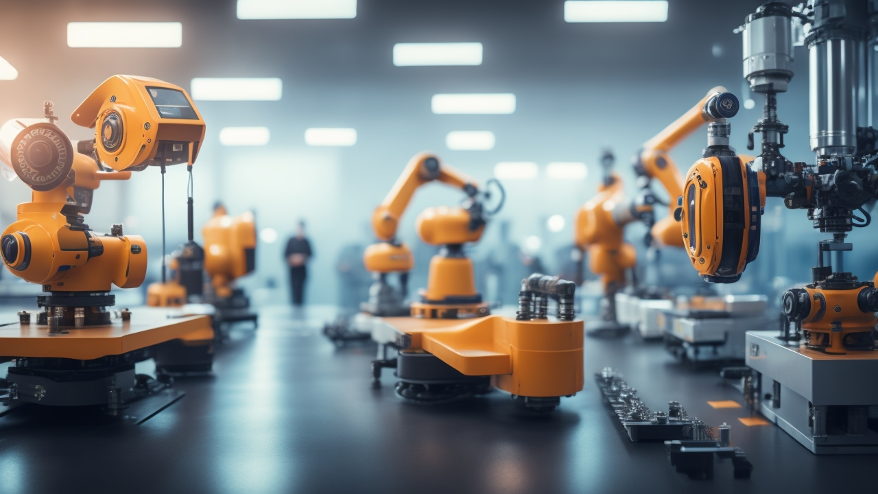 A sleek, modern robotic arm equipped with multiple cameras and sensors precisely analyzing and interacting with complex 3D objects on an industrial assembly line, bathed in cool, cinematic lighting that highlights advanced AI-powered computer vision annotation technology in a high-tech factory setting.