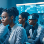 A cinematic close-up of a diverse team of professionals focused on annotating complex AR/VR data on multiple high-resolution screens displaying 3D human poses and virtual gaming environments in a modern tech workspace.